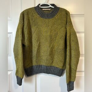 Chiaramente Striped Green and Gray Wool Blend Made in Italy Sweater